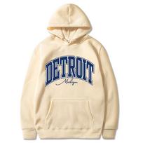 Amerikietiško retro stiliaus DETROIT raidžių spaudos džemperiai su gobtuvu vyrams ir moterims Harajuku stiliaus megztiniai Hip Hop Y2k ilgomis rankovėmis džemperiai S beige