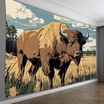 Majestic Bull Bison Wildlife Tapestry Mural Wall Hanging Art Rustic Nature Decor Farmhouse Style Steppe Wilderness 100X70CM brown