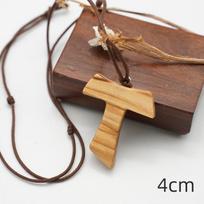 Francis T-Shaped Olive Wood Cross Pendant with Cord (4/3/2.5 CM) black