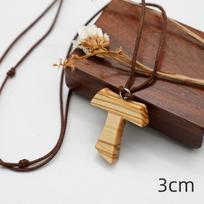 Francis T-Shaped Olive Wood Cross Pendant with Cord (4/3/2.5 CM) black