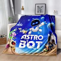 Astro Bot Game Flannel Blanket, Space Robot & Alien Monster Print Throw Blanket for Sofa Bed Couch Home Decor 80cm x 120cm gray