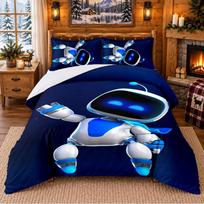 Astro Bot Pattern Bedding 3Pcs Set Bed Sheet And Pillowcases For Indoor Bedroom 135cmx200cm blue