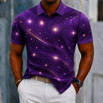 Essential starry constellation short-sleeve polo, trendy casual men's top. XXL black
