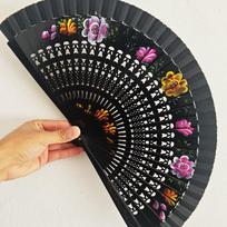 Traditional Spanish Wooden Fan Antique Folding Fan Hand Crafted Hand-painted Fan  for Dancing black