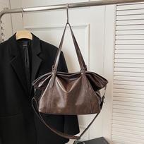 High-End Soft Leather Retro Women's Tote - European & American Style Shoulder Bag One Size#1399 gray