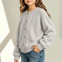 Kids Vintage Knit Cardigan Sweater, Korean Loose Fit Open Front for Boys and Girls 110