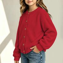 Kids Vintage Knit Cardigan Sweater, Korean Loose Fit Open Front for Boys and Girls 120 red