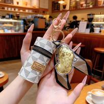 999 Pure Gold Handbag Charm Keychain: Elegant Plaid Mini Bag Shape - Perfect Gift for Girlfriend brown
