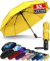 TUMELLA Folding 100MPH Automatic 9 Unisex All-Weather Umbrella, Windproof, Open/Close, Ribs, (Yellow)