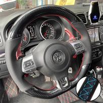 Pasidaryk pats automobilio vairo apdangalas Anglies pluošto oda Volkswagen Golf 6 GTI MK6 VW Polo GTI Scirocco R Passat CC R-Line 2010 Light Blue Thread