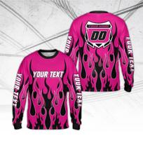 Custom Flame Dirt Bike Racing Jersey With Your Name Number Long Sleeve Motocross Shirt Summer Quick Drying Sportswear Tee Tops L black