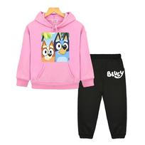 Bluey šuns anime džemperis su gobtuvu Vilnonis džemperis Kawaii gobtuviniai komplektai berniukui mergaitei Ruduo Ilgomis rankovėmis Drabužiai Puloveris vaikiški butiko drabužiai 140 pink