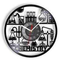 Chemija Eksperimentai Sieninis laikrodis Mokslas Laboratorijos Dekoravimas Periodiniai elementai Stalo Sieninis Menas Retro vinilo plokštelių sieninis laikrodis gray