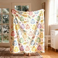 1pc Macaron-Colored Cute Bun with Bow Cartoon-Themed Flannel Blanket - Large Size, Soft, Lightweight, and Warm, Suitable for All Seasons - Perfect for 75X95CM beige
