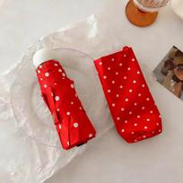 Women's Polka Dot Folding Umbrella - UV Protection, Sunshade, Black Glue, Capsule Design, Ideal for Sunny and Rainy Days. Five-Fold gray