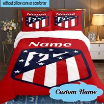 Custom Name Atletico Madrid Crest Bedding Set 3pcs, Bedding Set Including 1pc Duvet Cover And 2pcs Pillowcases for Bedroom, Dormitory Gift 140cmx210cm blue