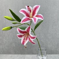 New 67cm Artificial Lily Flower 2 Heads Silk Fake Lily Bouquet DIY 3D Printing Wedding Bridal Bouquet Living Room Decor white