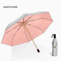 Women's Titanium Silver Sunshade Folding Umbrella with UPF 50+ UV Protection and Double-Layer Black Glue for Sun and Rain beige