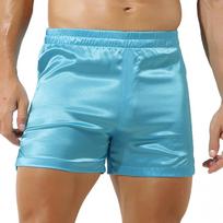 S-XL Vyriškos šoninio skeltuko satininės bokserio kelnaitės Elastingas juosmuo Vidutinio liemens šortai namams, poilsiui, miego drabužiai L blue