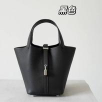 2026 Genuine Leather Top Grain Cowhide Bucket Tote Handbag Small Woven Basket Style Soft Structured Purse 18cm no inner pocket - no shoulder strap black