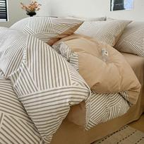 Medvilninis tvilo languotas patalynės komplektas: Paklodė, Antklodės užvalkalas, Skalbiamas mašinoje, 3/4 dalių variantai 160*210cm single duvet cover