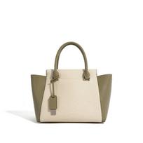 New commuter women's large-capacity cowhide tote bag, genuine leather niche high-end color contrasting messenger handbag women beige