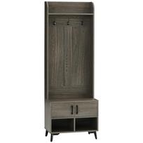 Coat Rack with Shoe Cabinet Entryway Hallway Coat Rack with 3 Hooks 2 Doors 2 Compartments and Shelf 60x34x170 cm Grey 60 x 34 x 170 cm