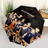 Haikyuu Team Members Cartoon Umbrella, Portable 3-Fold Compact Umbrella, Suitable for Camping, Hiking and Travel, Ideal Easter Birthday Gift for Famil black