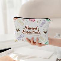 Period Essentials  Lined Storage Bag Watercolor Sanitary Pad Pattern Makeup Pouch Travel Toiletry Bag with Lining Organizer white