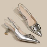 Pavasaris Vasara Moteriški Slingback Batai Ponios Aukštakulniai Elegantiški Vidutinio Kulno Smailianosiai Įslystami Sandalai Mules 39EU/CN40 sidabras