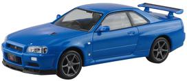 Aoshima Bunka Kyozai Rakupla Surinkimo Rinkinys Nissan R34 Skyline Bayside Mėlynas Plastikinis Modelis 1/32 Nr.12-BB GT-R Iš anksto nudažytas (Automobilis) gray