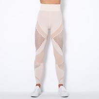 Seamless Knitted Sexy Stripe Moisture Wicking Yoga Pants, Sports Running Fitness Pants For Women XS chaki