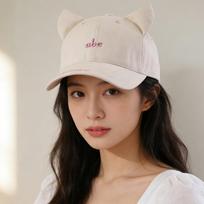 Korean Style Cat Eared Baseball Cap Letter Embroidery Cute Design Outdoor Hat Adjustable Strap Visor Cap Outdoor Activities 55-60cm