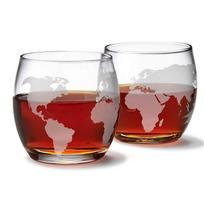 2pc Globe Whiskey Glass Cup Set Crystal Hand Made Map Etched Scotch Vodka Wine Glass Party Bar Drinkware Creativity Gift For Man gray