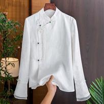 Kinų retro žakardinė dirbtinio vintažinio stiliaus marškinė moterims, pavasario/vasaros kinų stiliaus palaidinė, elegantiški Tang kostiumai, Qipao viršus S balta