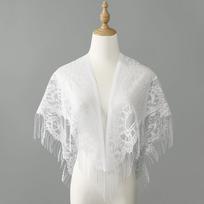 Fashion Pure Color Lace Scarf Transparent with Tassels Wedding Party Shawl Hollow Mesh Lady Capes Wraps white