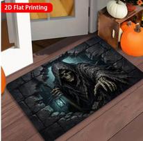 2D Flat Printing, Dark Grim Reaper 3D Visual Entrance Mat, Front Door Foyer Rug, Non-Slip Machine Easy Clean Polyester Carpet 40cm x 60cm