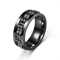 Men Rotatable Gear Spinner Ring Stress Relieving Anti Anxiety Fidget Finger Ring Daily Party Jewelry 6 black