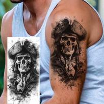 1 Sheet Scary Grim Reaper Pirate Skull Temporary Tattoos Halloween Tatoos Waterproof Realistic Fake Tattoo Stickers Long Lasting China Mainland black