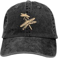 Dragonfly Baseball Cap Washed Denim Adjustable Cowboy Hat Vintage Style for Unisex Women One Size black