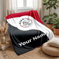 Ajax Amsterdam Custom Name Text Flannel Blanket Soccer Logo Personalized Fleece Throw Blanket Special Gift For Sofa Bedroom Home 80cmx120cm black