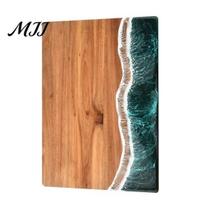Stylish Kitchen Cutting Board Personalized with Ocean Resin Custom Charcuterie Engraved, Decorative Wood Wedding Gift, Unique for & Housewarming