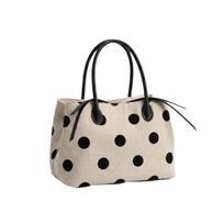 Minimalist Multi-compartment Tote Bag Large Capacity Canvas Handbag Polka Dot Shoulder Bag  Women Style C beige