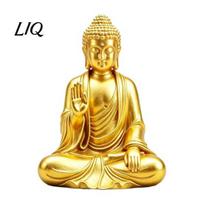 Handcrafted Buddha Statue 3D Printed Golden Statue, Sitting Shakyamuni Figurine, Sculpture Auspicious Zen Crafts with Serene Expression for B