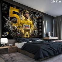 Tadej Pogačar Tour de France Wall Tapestry, Cycling Champion Yellow Jersey Print Wall Hanging for Sports Fan Bedroom Decor 130cm x 150cm