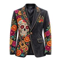 Men's Corduroy Business Casual Suit Jacket with Print XXXXL