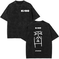 Rusian Rock Band Viktor Tsoi Kino Vintage Washed T Shirts Men Women Fashion Gothic Oversized T-shirt Streetwear Cotton T-shirts XL black