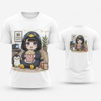 Goo Goo Gaga Cute Penguin Study Children's T Shirt Kawaii Chibi Anime Girl Homework Laptop Books 3D Print Quick Dry Breathable Summer Top 160 gray