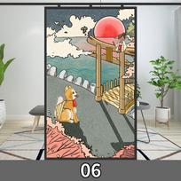 Japoniško stiliaus privatumo langų plėvelė, statinė, vitražinė, Ukiyo-e vyšnių žiedų stiklo plėvelė, tualeto, vonios kambario langų lipdukai 40x60cm