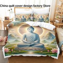 3Pcs Buddha Lotus Bedding Set 3D Print Spiritual Meditation Duvet Cover Pillowcases for Yoga Zen Room Decor Gift Bed linen EU Single(135x200cm)